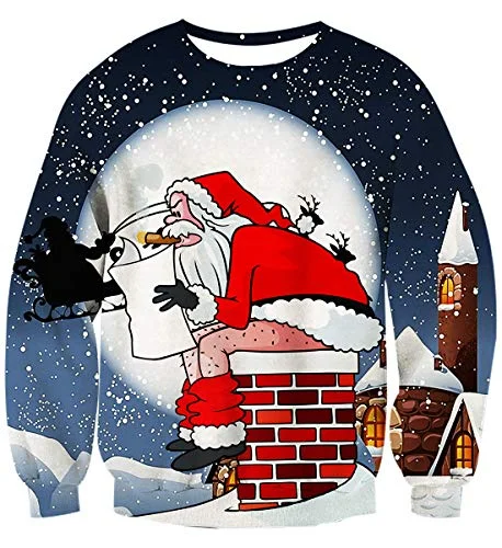 Christmas Midnight Feast Unisex Ugly Christmas Sweatshirt Funny Santa Claus Graphic Printed Xmas Long Sleeve Sweater Clothing M