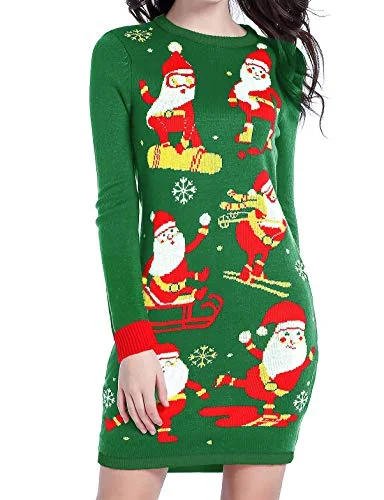Christmas Hot Cocoa v28 Ugly Christmas Sweater for Women Vintage Funny Merry Knit Sweaters Dress (Large, Christmas Green)