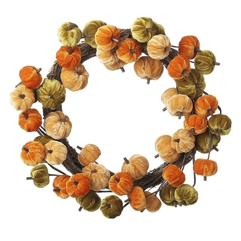 Velvet Orange and Green Pumpkin Halloween Wreath