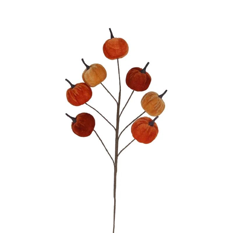 Velvet Pumpkin Stalk Halloween Decoration