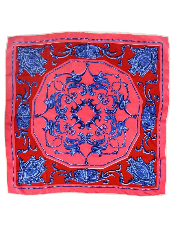 Christmas Santa Workshop Vintage Coral Pink & Blue Patterned Scarf