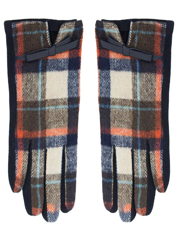Christmas Snowfall Scene Vintage Style Black Check Winter Gloves
