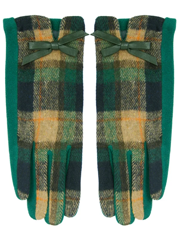 Christmas Magical Scenery Vintage Style Green Check Winter Gloves