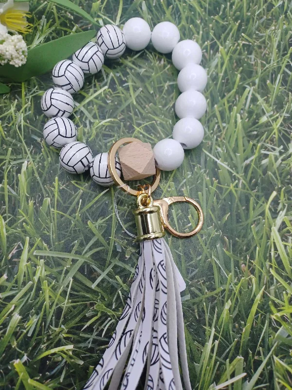 Christmas Winter Wonderland Decor Volleyball Beaded Wristlet Keychain w/ Tassel