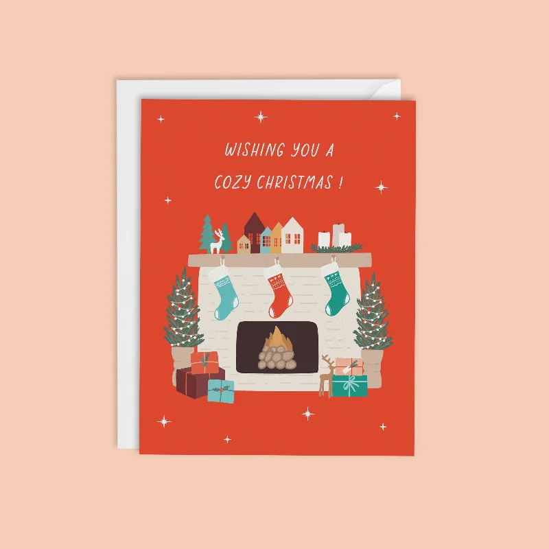 Christmas Fairy Lights WARM AND COZY CHRISTMAS-BY THE FIREPLACE CARD
