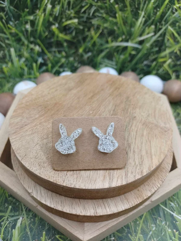 Christmas Cozy Treats White Glitter Bunny Earrings