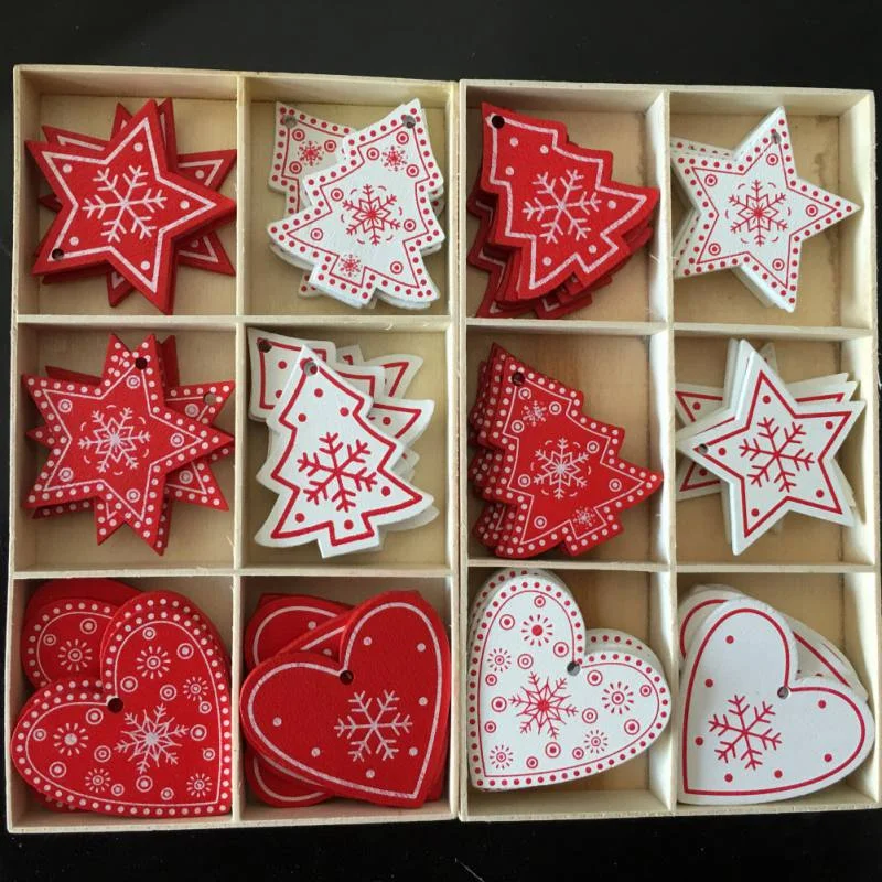 Christmas Magical Night White Red Christmas Tree Ornament Wooden