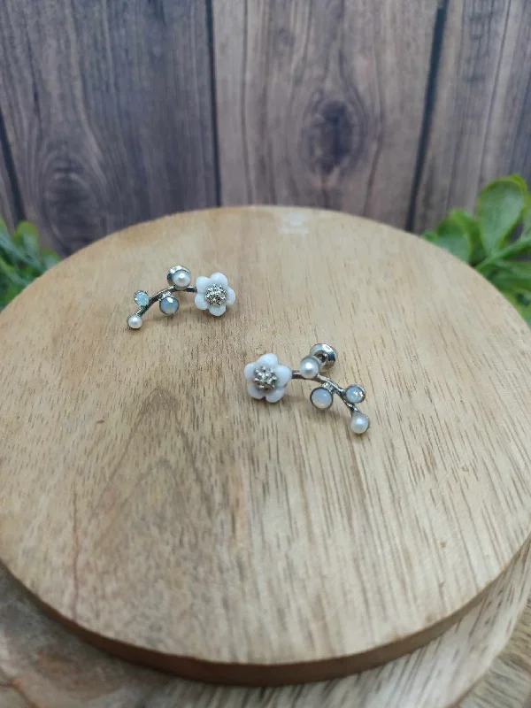 Christmas Snowfall Scene White Rose Earrings