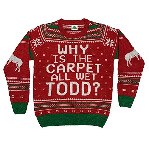 Christmas Snowy Windows Why is The Carpet All Wet Todd Ugly Christmas Sweater (Large), Red, Size Large
