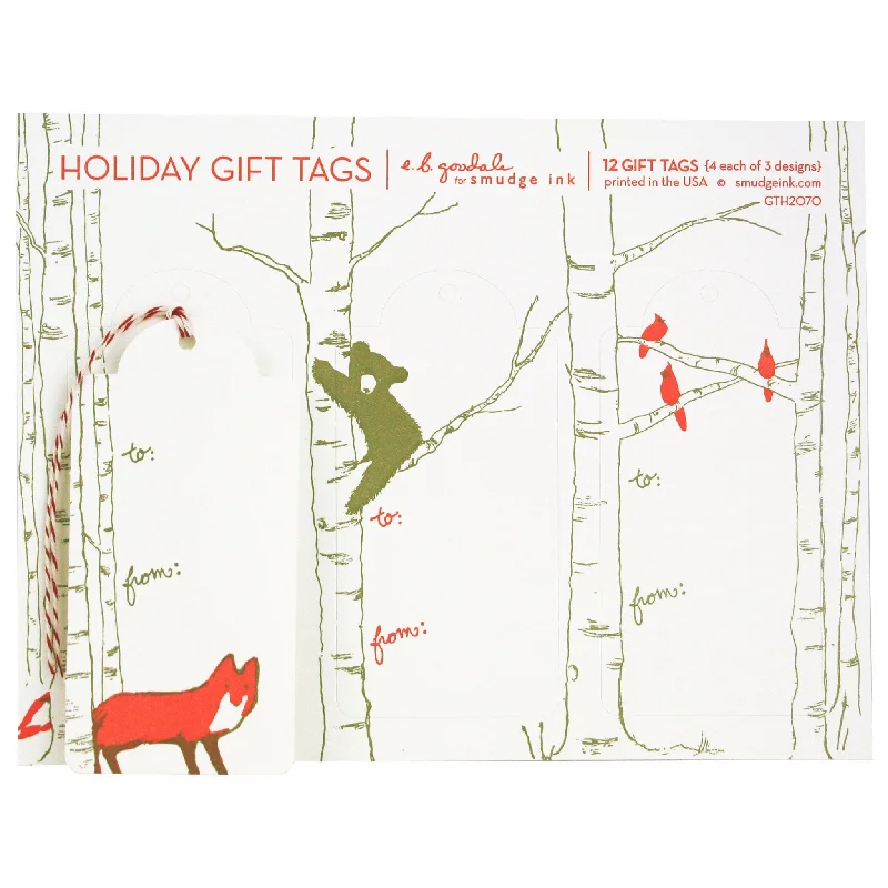 Christmas Evergreen Decorations Winter Animals Gift Tags