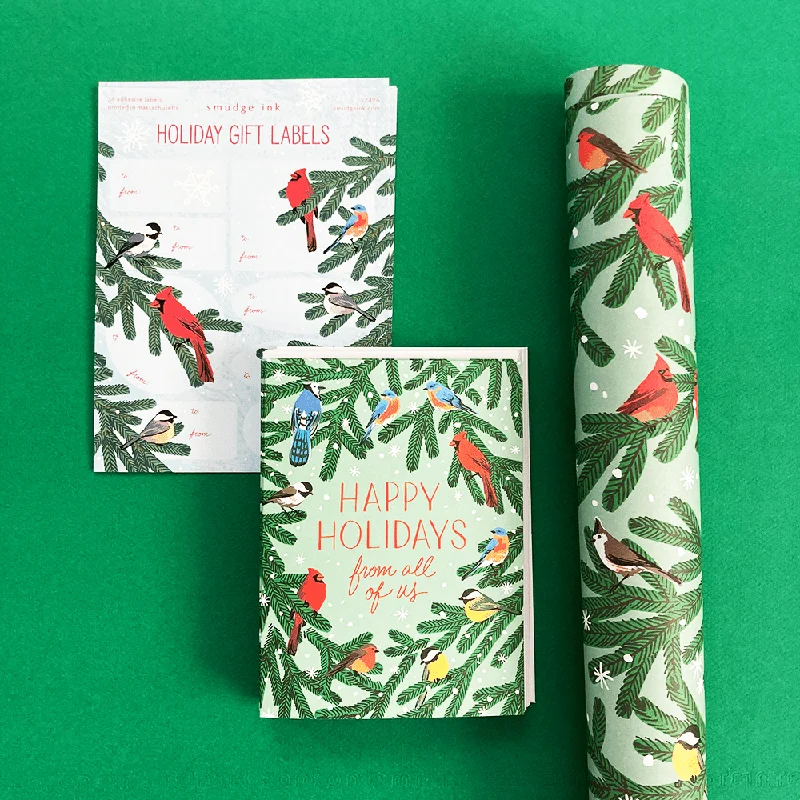 Christmas Winter Decor Winter Songbirds Gift Wrap Set