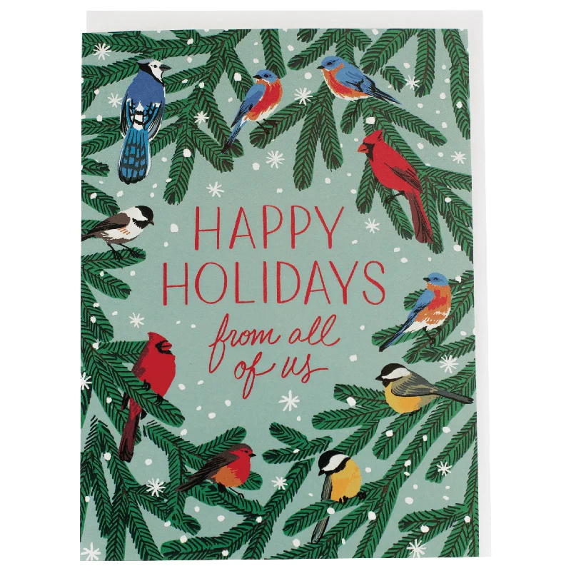 Christmas Golden Bells Winter Songbirds Holiday Card