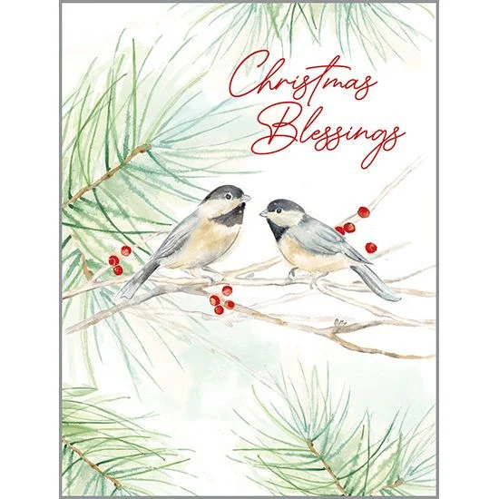 {with scripture} Christmas card - Chickadees/Pine