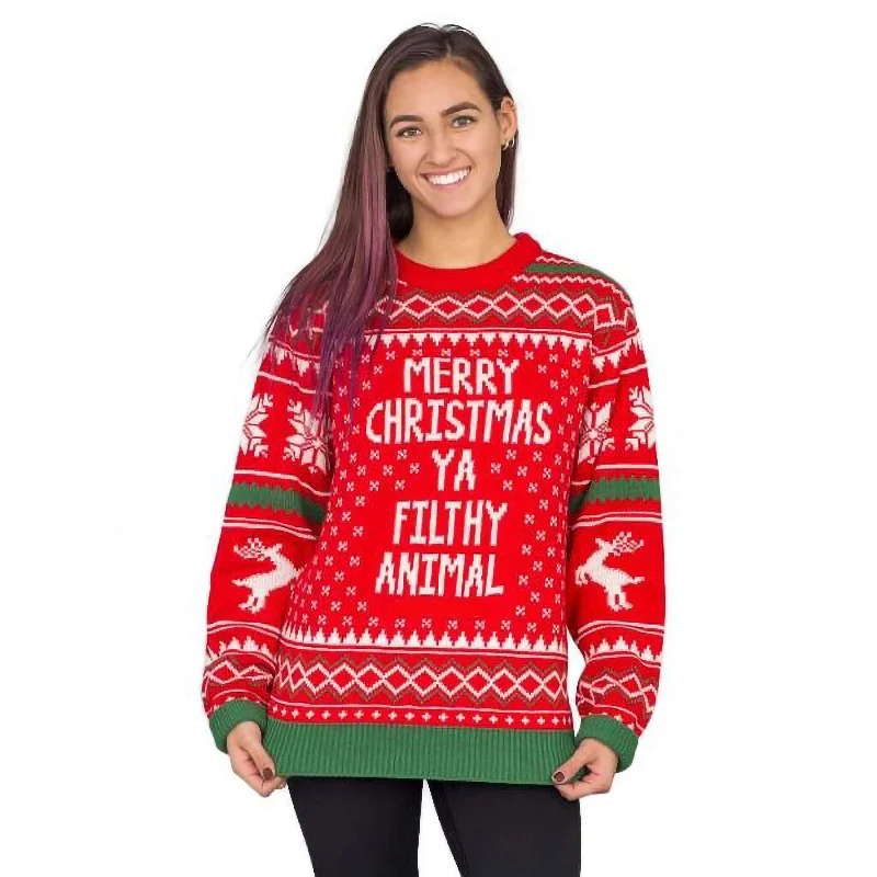 Christmas Jolly Spirit Merry Christmas Ya Filthy Animal Snowflake And Reindeer  Sweater