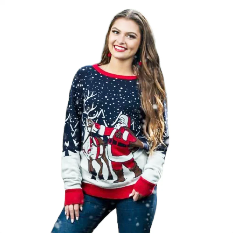 Christmas Cozy Evenings Santa And Reindeer  Sweater