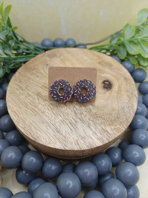 Christmas Homemade Treats Wooden Chocolate Donut Earrings