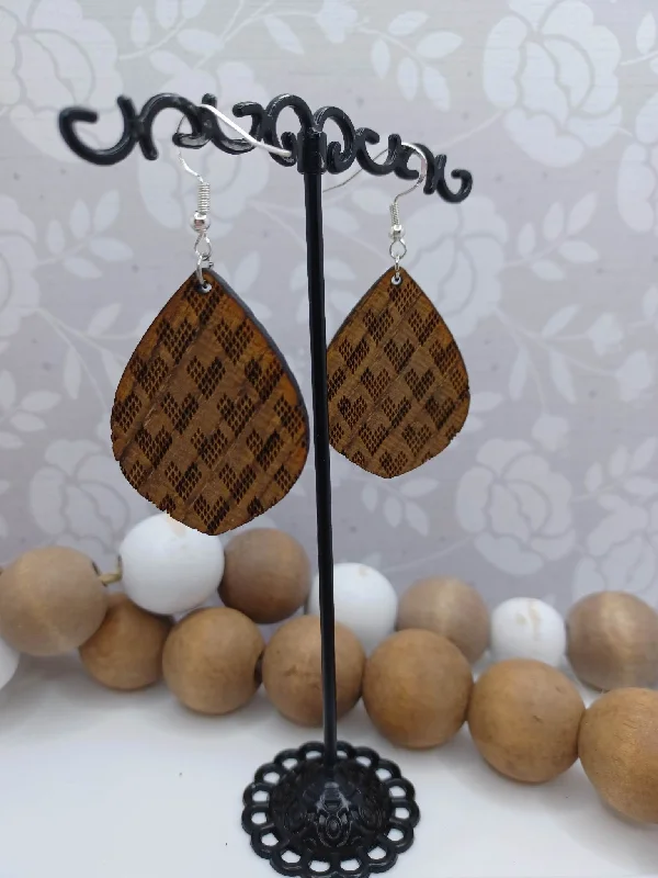 Christmas Baking Fun Wooden Engraved Heart Earrings