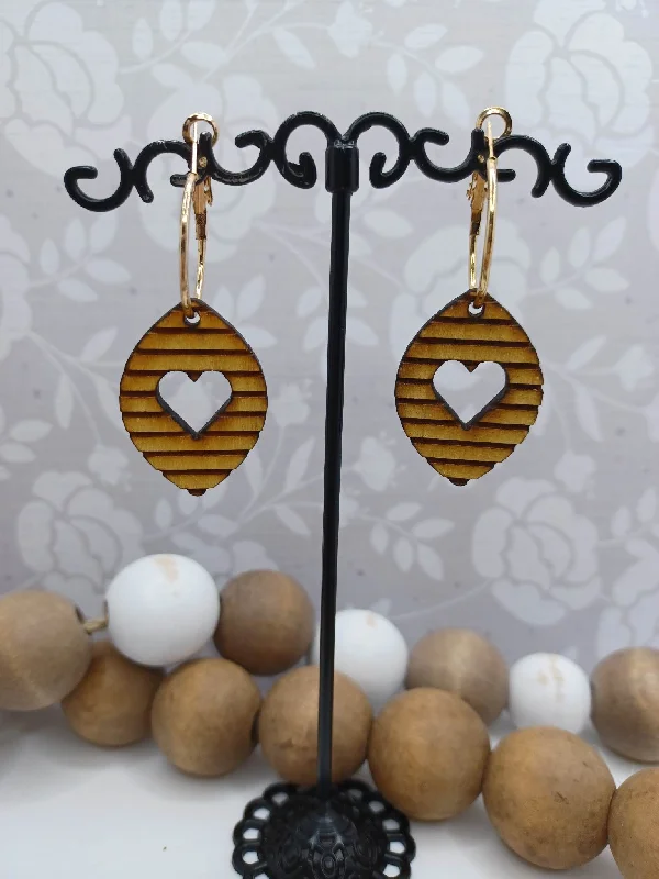 Christmas Winter Forest Wooden Heart Cutout Earrings