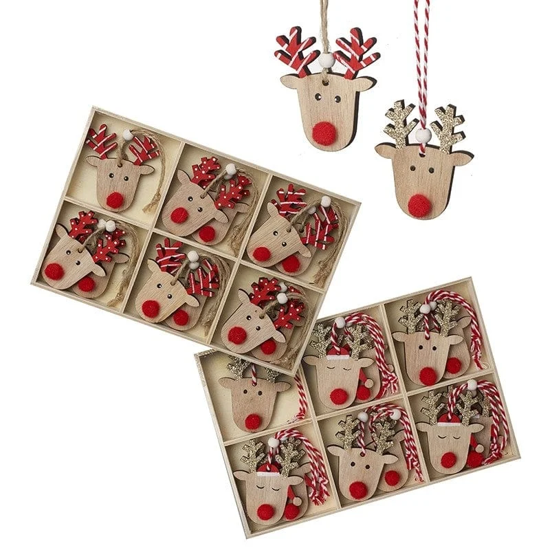 Wooden Rudolph the Reindeer Christmas Tree Decorations