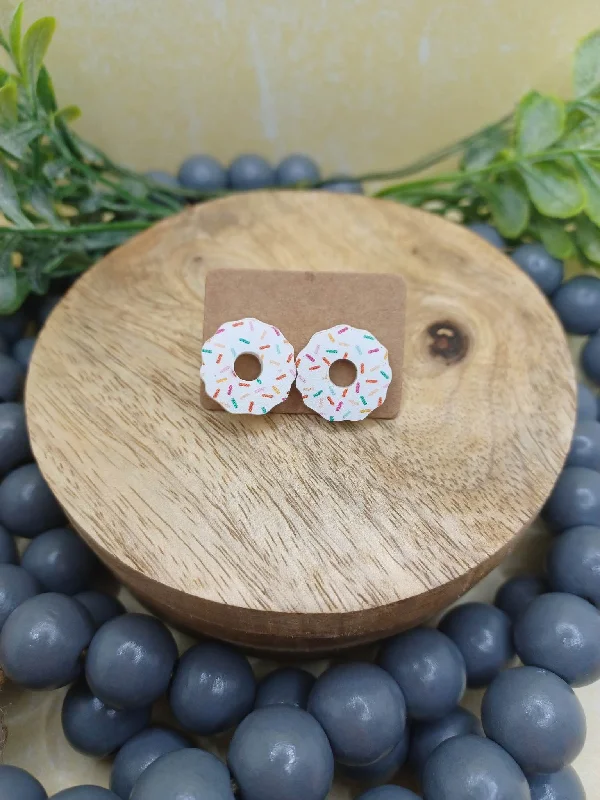 Christmas Special Dinner Wooden White Donut Earrings w/ Sprinkles