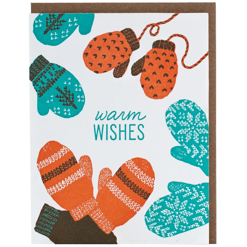 Christmas Wooden Decor Wool Mittens Holiday Card