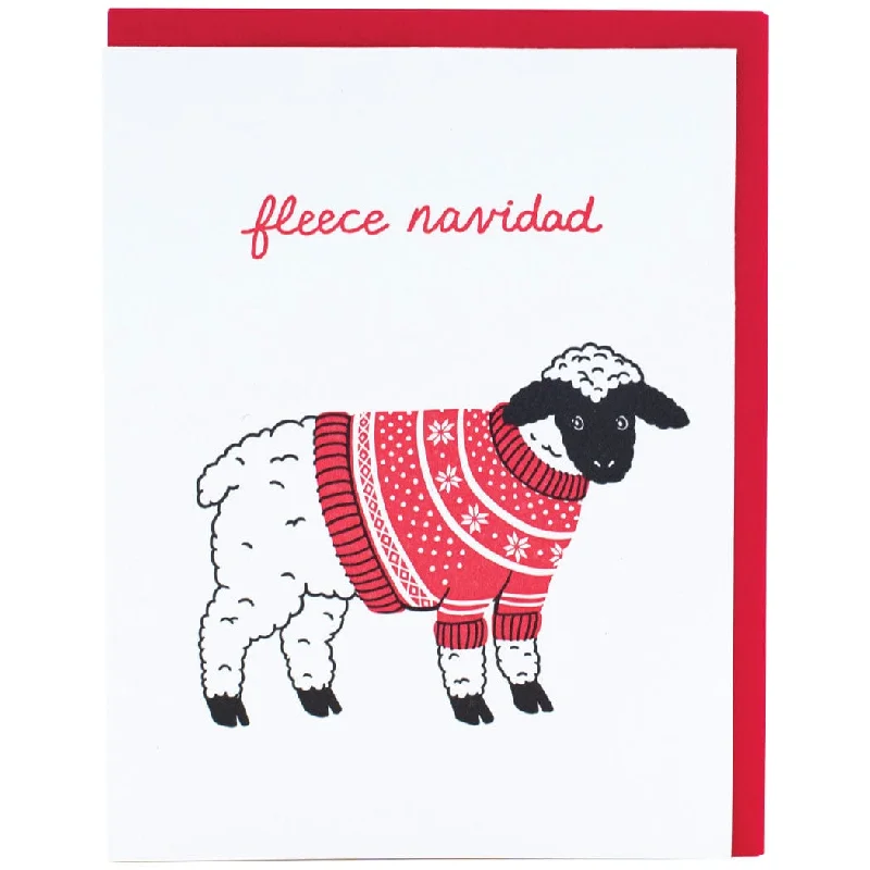 Christmas Green Wreath Wooly Sheep Sweater Christmas Card
