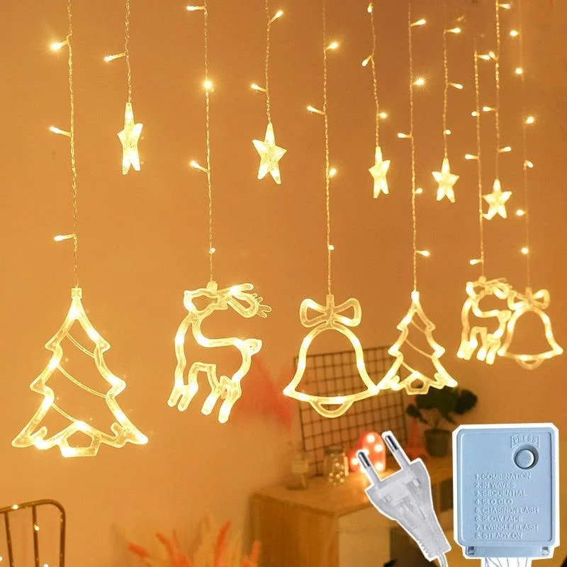 Christmas Joyful Vibes Xmas Tree Deer Stars Garland Lighting Window Indoor Outdoor