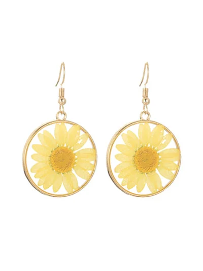 Yellow Daisy Pressed Flower Earrings