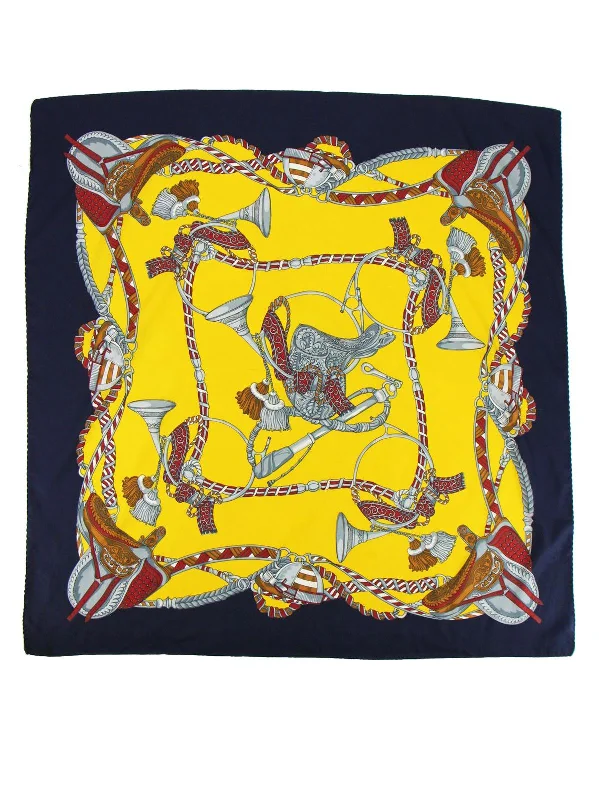 Christmas Classic Traditions Yellow Equestrian Vintage Head Scarf