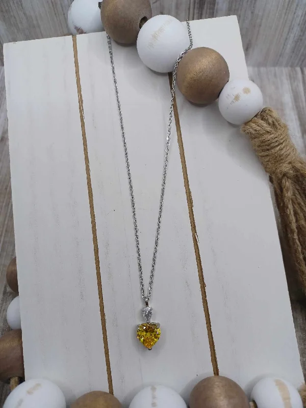 Christmas Outdoor Lights Yellow Heart Rhinestone Necklace