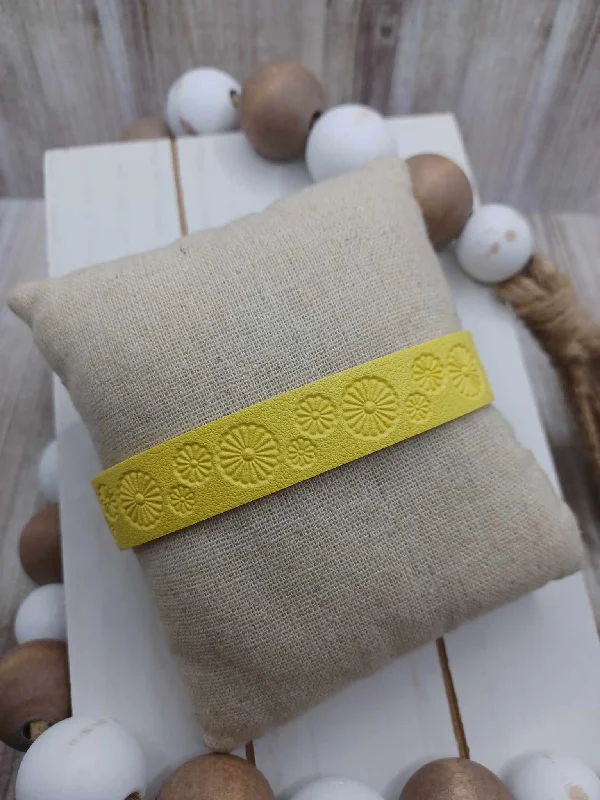 Christmas Cozy Comfort Yellow Leather Style Bracelet w/ Flower Embossing