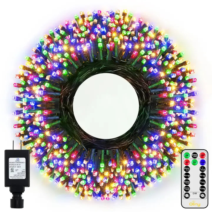 Christmas Snowman Building Ollny 500 LED 164ft Multicolor Christmas Lights (Green Cable, Plug in, 8 Modes, IP44 Waterproof)