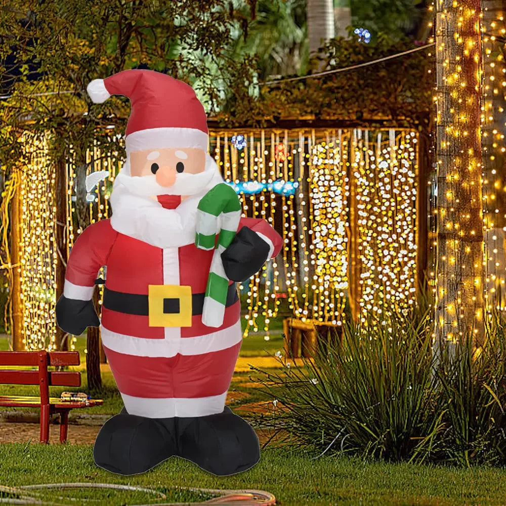 1.2M Christmas Decoration Crutch Santa Claus Inflatable Toy with LED Lights Outdoor Inflatable Model Ornament Party Garden Decor