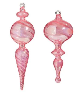 Christmas Wrapped Surprises 10" Pink Glass Finial Assorted Set Of 2