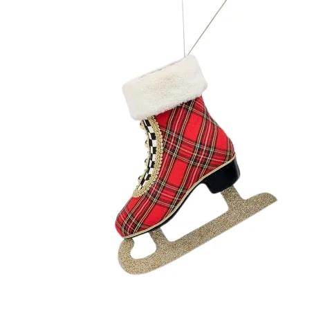 Christmas Red And White 10" Red Plaid Ice Skate Ornament Set Of 2