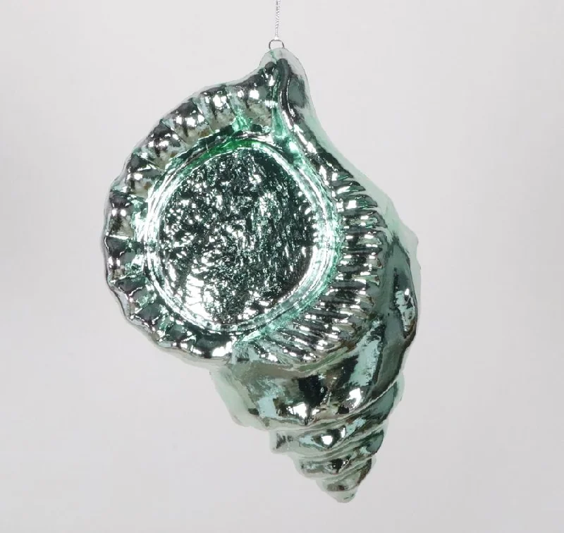 Christmas Holiday Goodies 10" Silver & Green Seashell Ornament Set Of 2