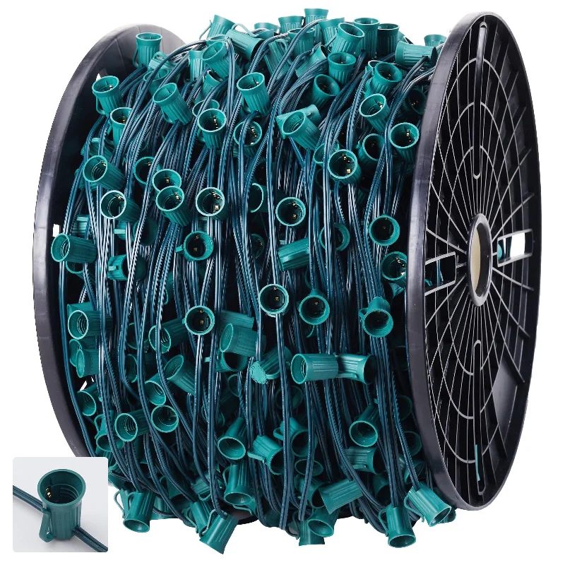 Christmas Pine Tree Farm 1000 Feet C9/E17 Light Sockets Set Spool
