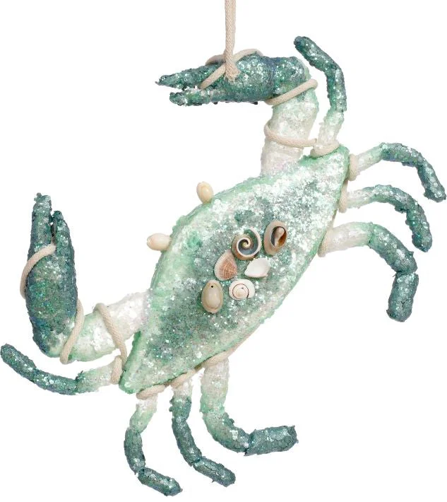 Christmas Tree Snowflakes Mark Roberts 11.5" Green Sparkling Crab Ornament Set of 2