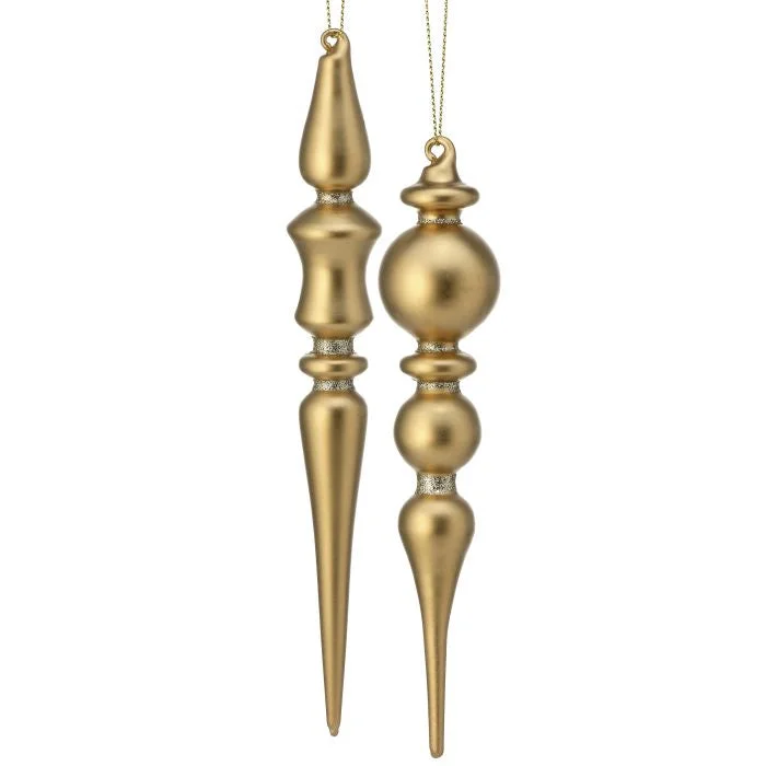 Christmas Winter Wonderland Decor 11.5" Matte Gold Assorted Glass Finial Set Of 6