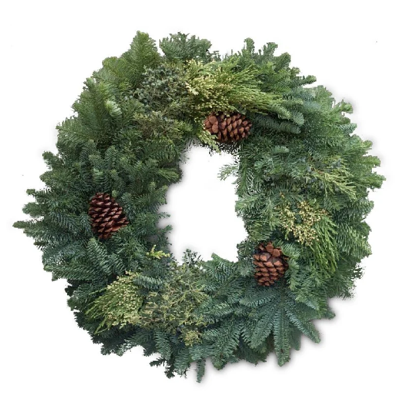 Mixed Wreath with Pinecones 30"