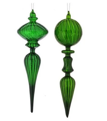 Christmas Family Fun Night 12" Green Glass Finial Set Of 4