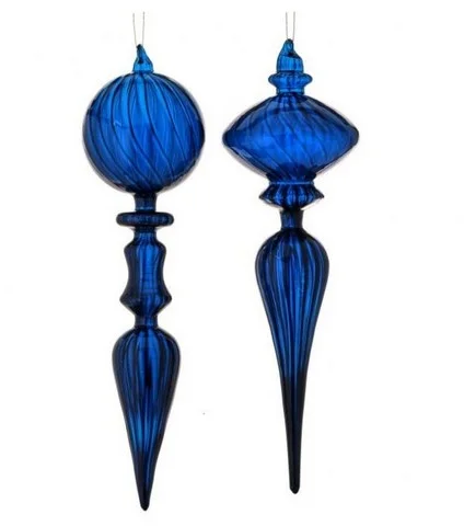 Christmas Beautiful Pine Trees 12" Midnight Blue Glass Finial Set Of 4