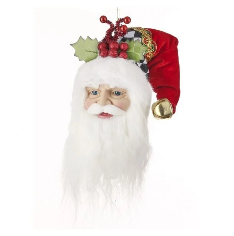 Christmas Mistletoe Magic 12" Red & White Santa Head Ornament Set Of 2
