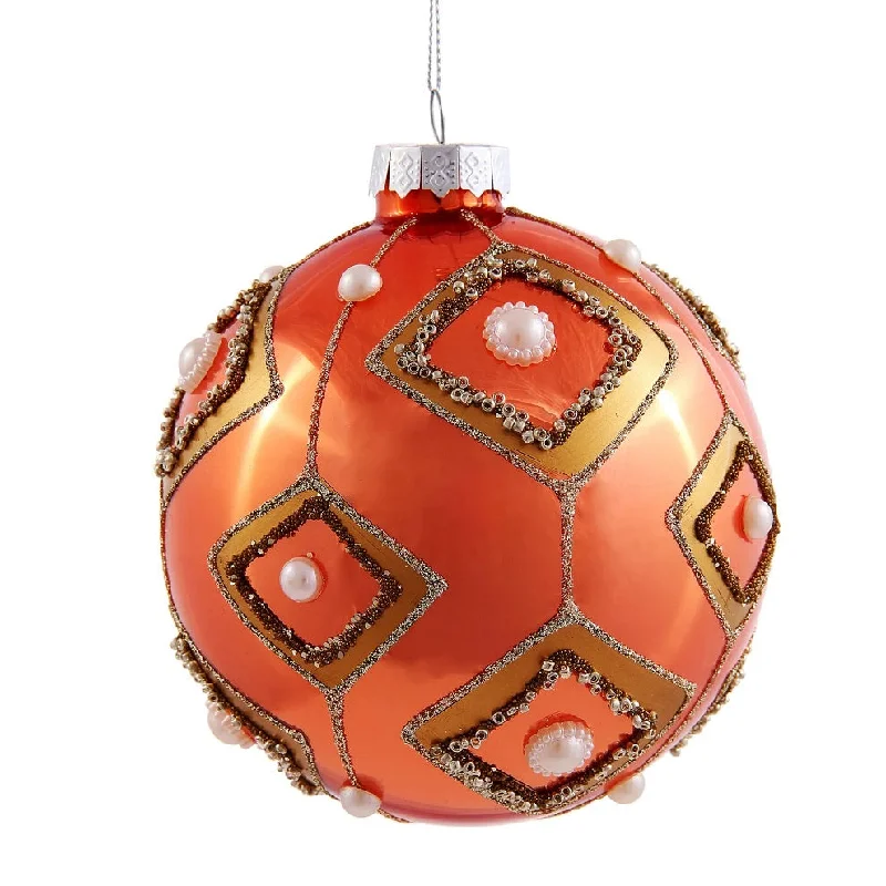 Christmas Snowy Windows 120 mm Pearl Ball Ornament - Orange/Gold