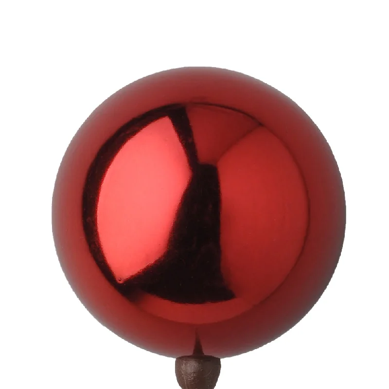 Christmas Snowfall Bliss 120 mm Plastic Ball On 18" Pick - Shiny Red