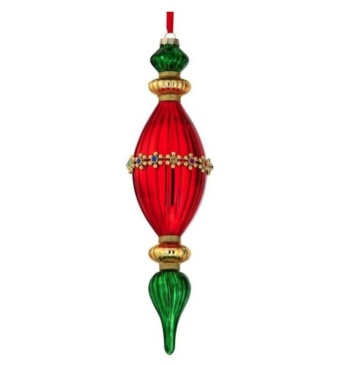 Christmas Snowfall Bliss 13.5" Red & Green Finial Ornament Set Of 4