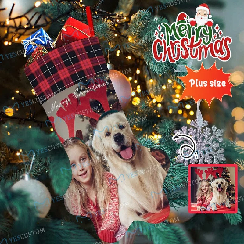 Christmas Gingerbread Delights 16.6in(L) Plus Size-Custom Family's Photo Socks Paw Christmas Stocking Holiday Decor Gifts
