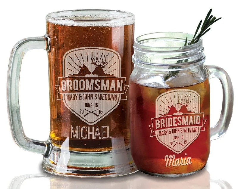 Christmas Gifting Joy 16 Oz Buck and Doe Hunter Bridesmaid Groomsman Beer Mugs Mason Camo Wedding Barn Hunting Groomsmen Personalized Gift Bulk Discount Country