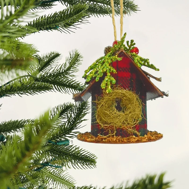 Christmas Magical Scenery Round Birdhouse Ornament in Antique Red