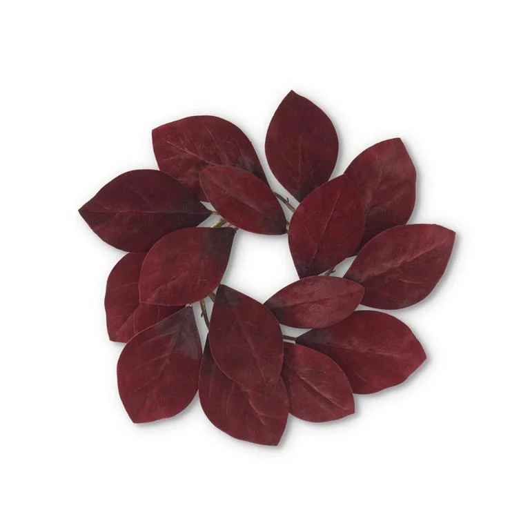 17 Inch Burgundy Velvet Magnolia Leaf Candle Ring